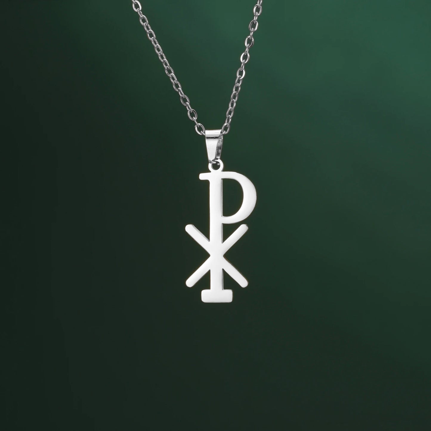 Collier Chi Rho en acier inoxydable, pendentif croix chrétienne