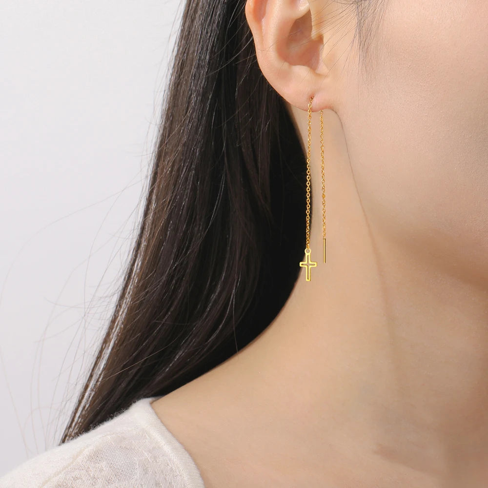 Boucles d'oreilles longues en croix pour femmes