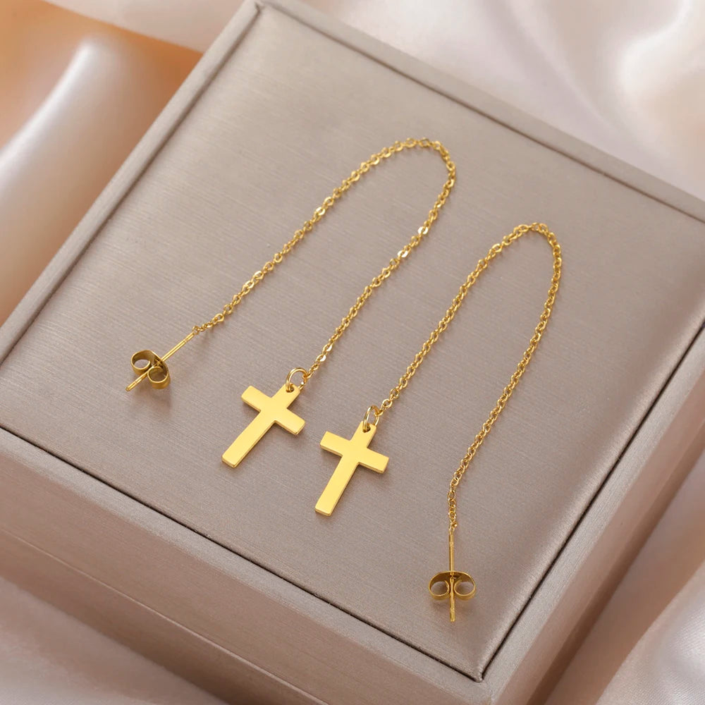 Boucles d'oreilles longues en croix pour femmes