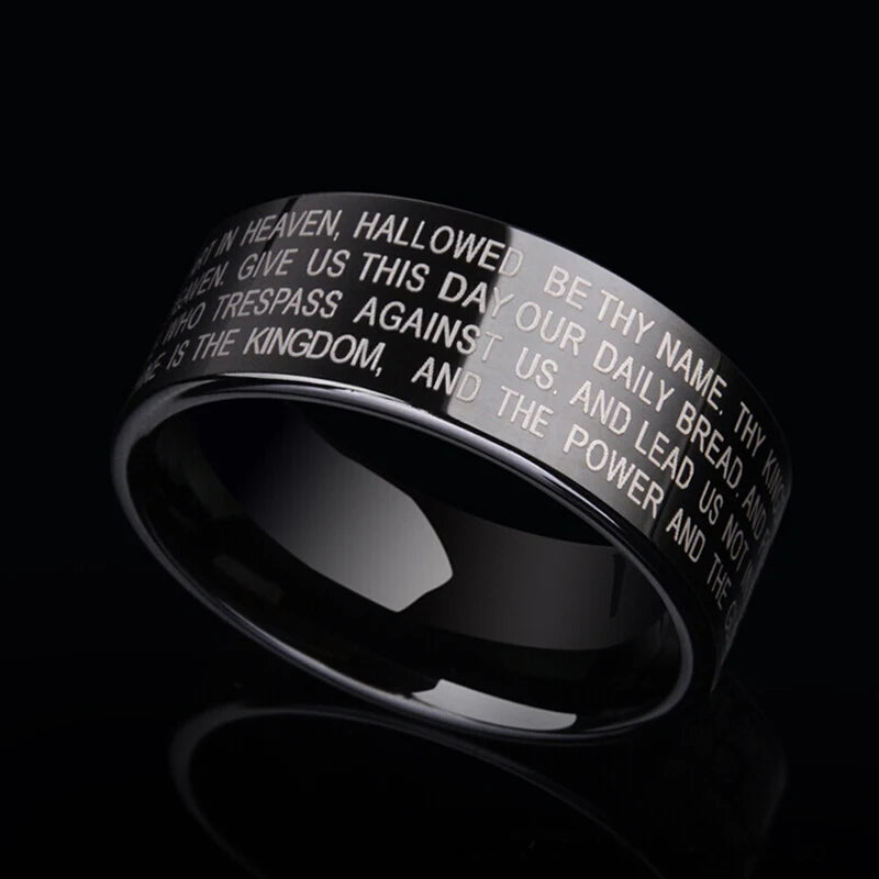 Bague en acier inoxydable avec croix de Jésus