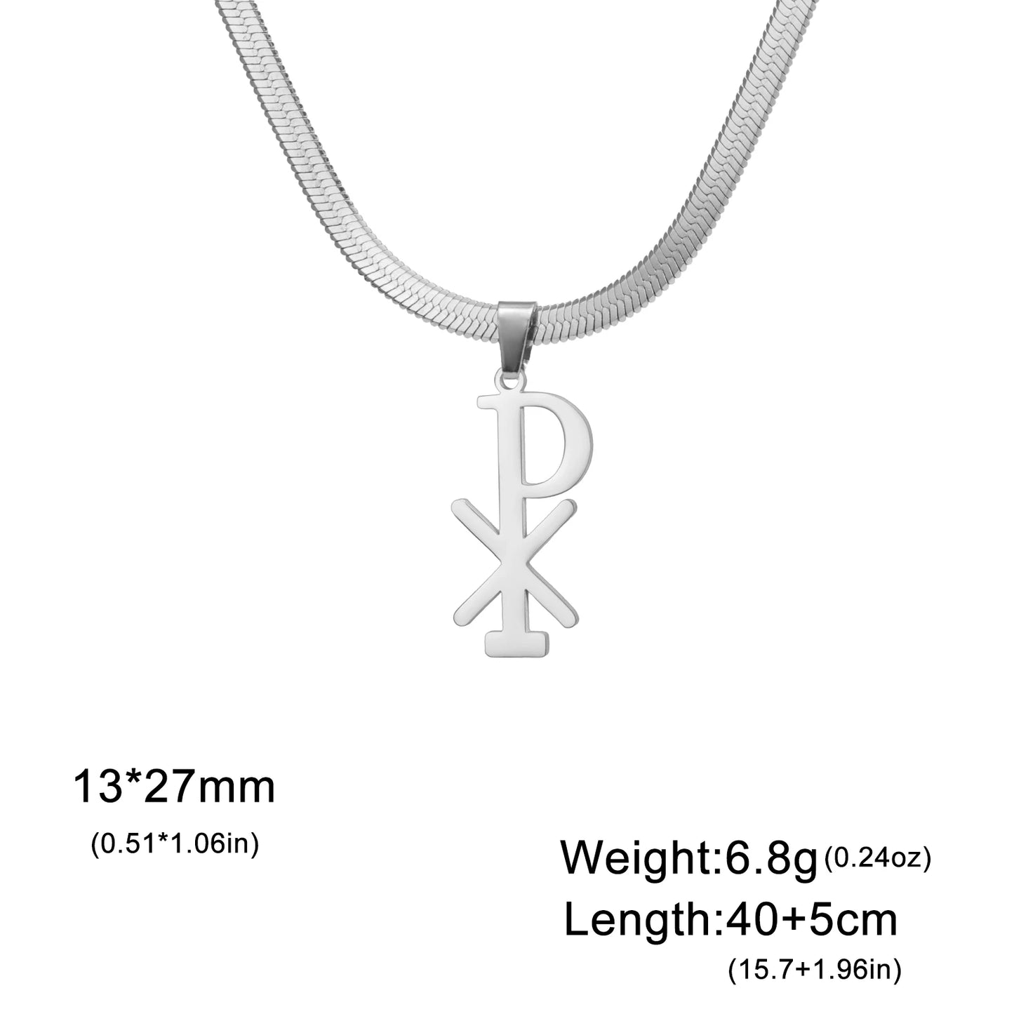 Collier Chi Rho en acier inoxydable, pendentif croix chrétienne