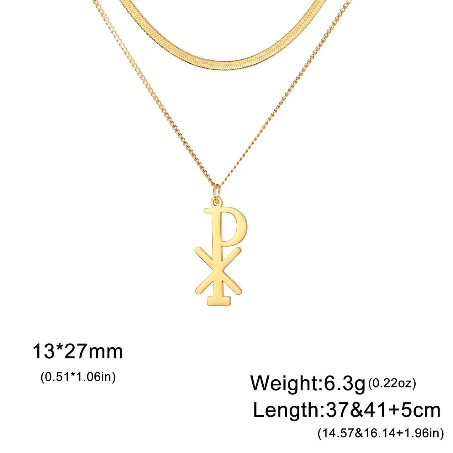 Collier Chi Rho en acier inoxydable, pendentif croix chrétienne