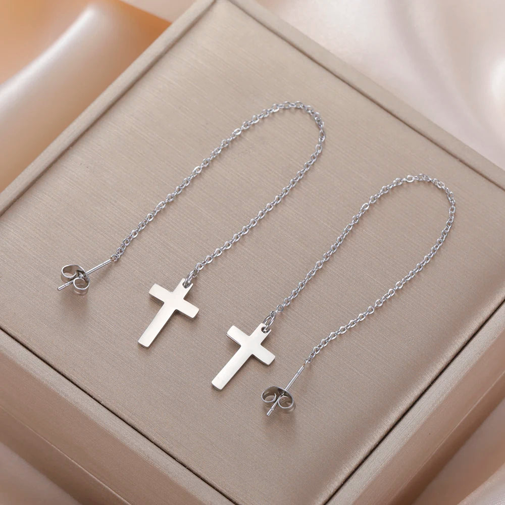 Boucles d'oreilles longues en croix pour femmes