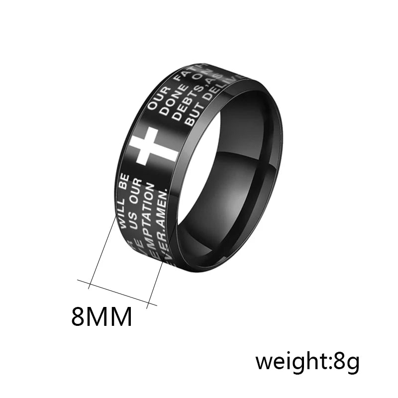 Bague en acier inoxydable avec croix de Jésus