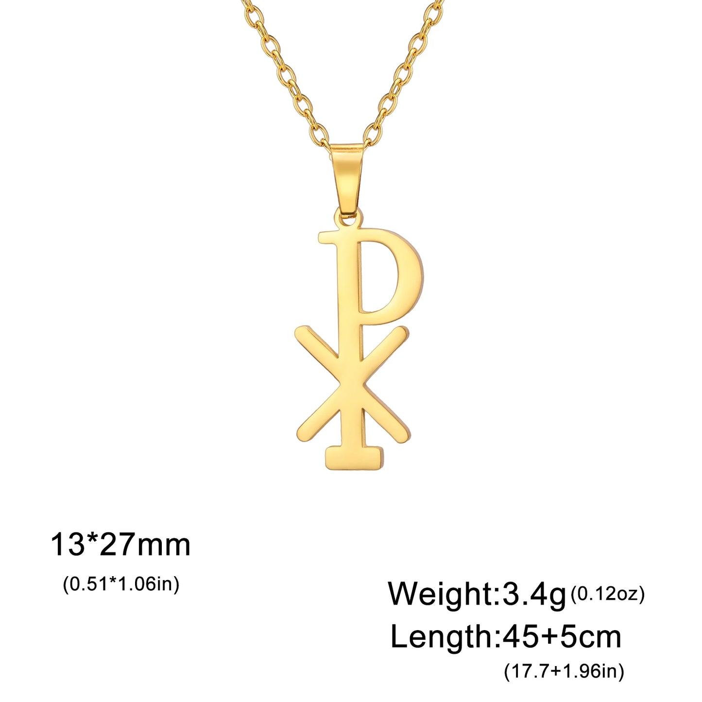 Collier Chi Rho en acier inoxydable, pendentif croix chrétienne