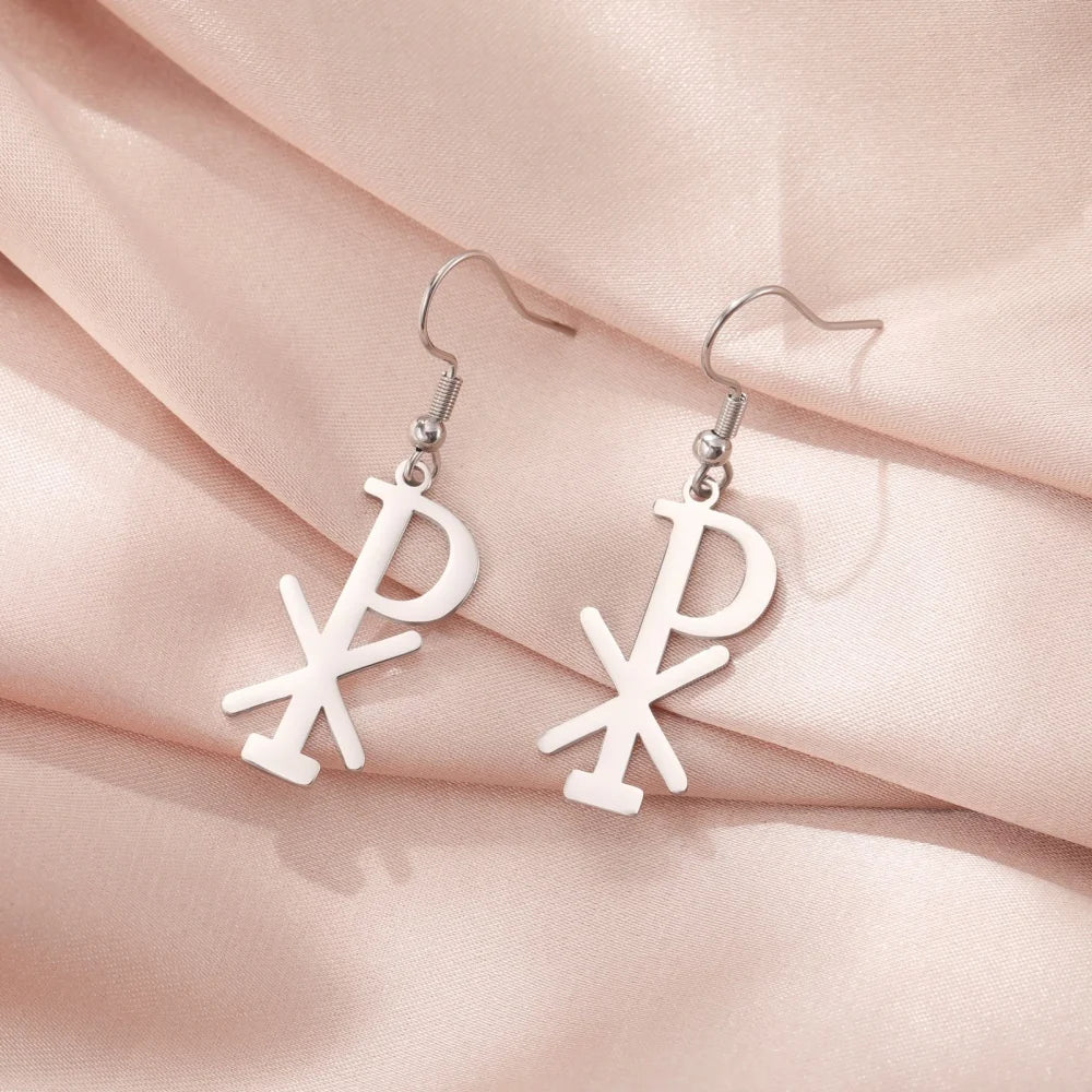 Boucles d'oreilles pendantes Chi Rho