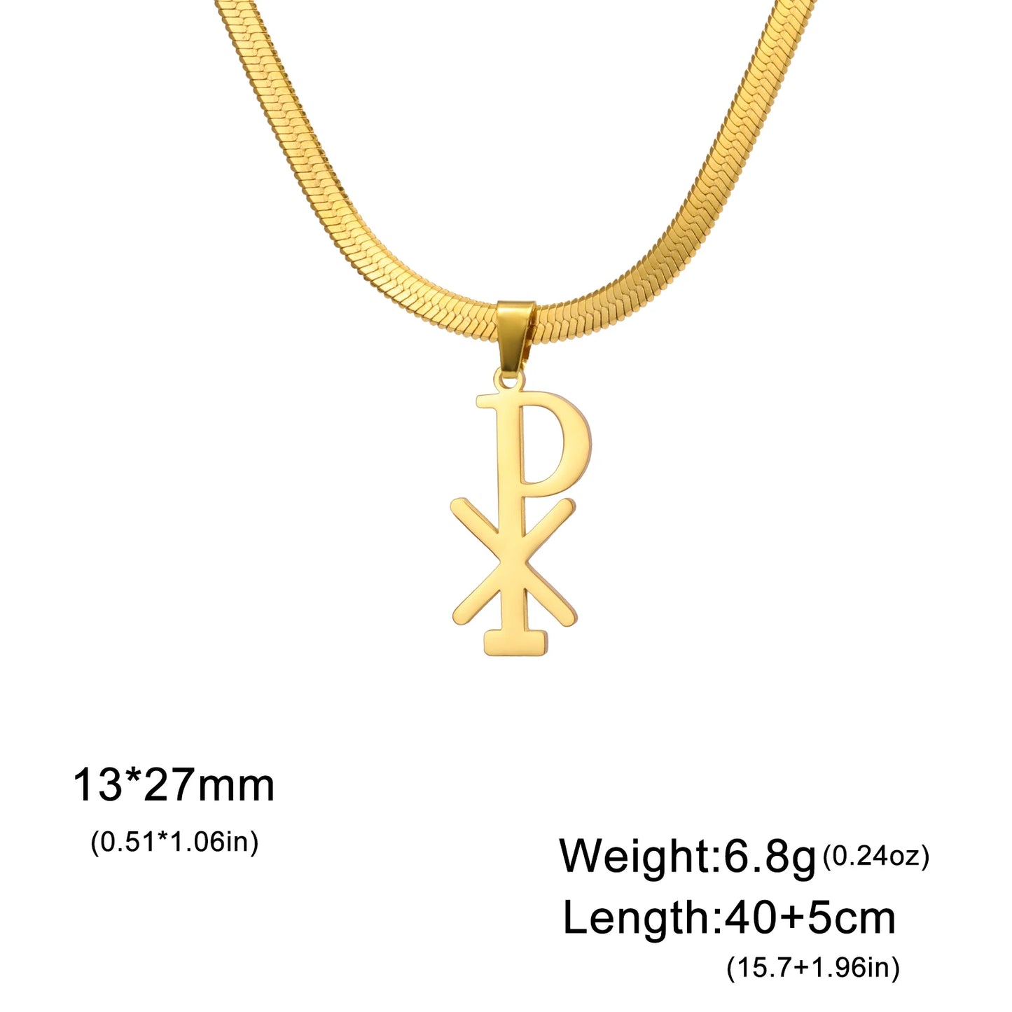 Collier Chi Rho en acier inoxydable, pendentif croix chrétienne