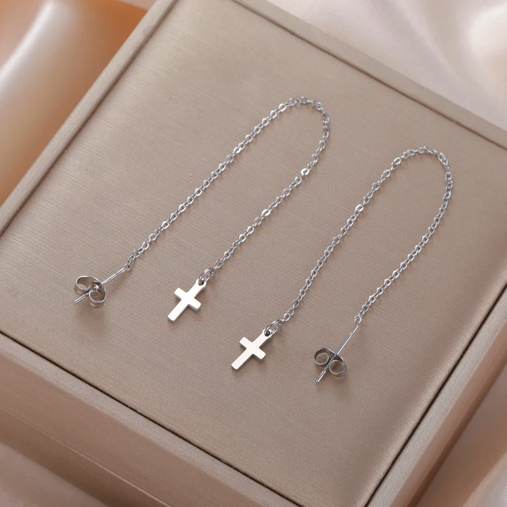 Boucles d'oreilles longues en croix pour femmes