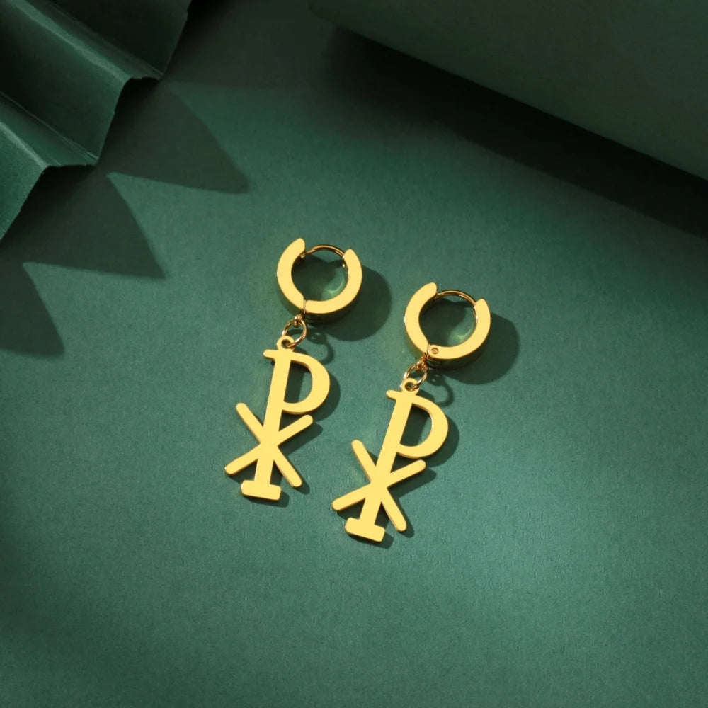 Boucles d'oreilles pendantes Chi Rho