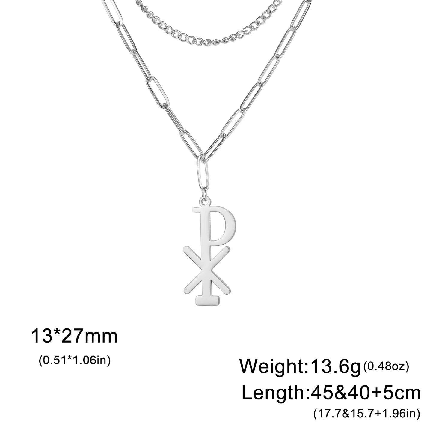 Collier Chi Rho en acier inoxydable, pendentif croix chrétienne