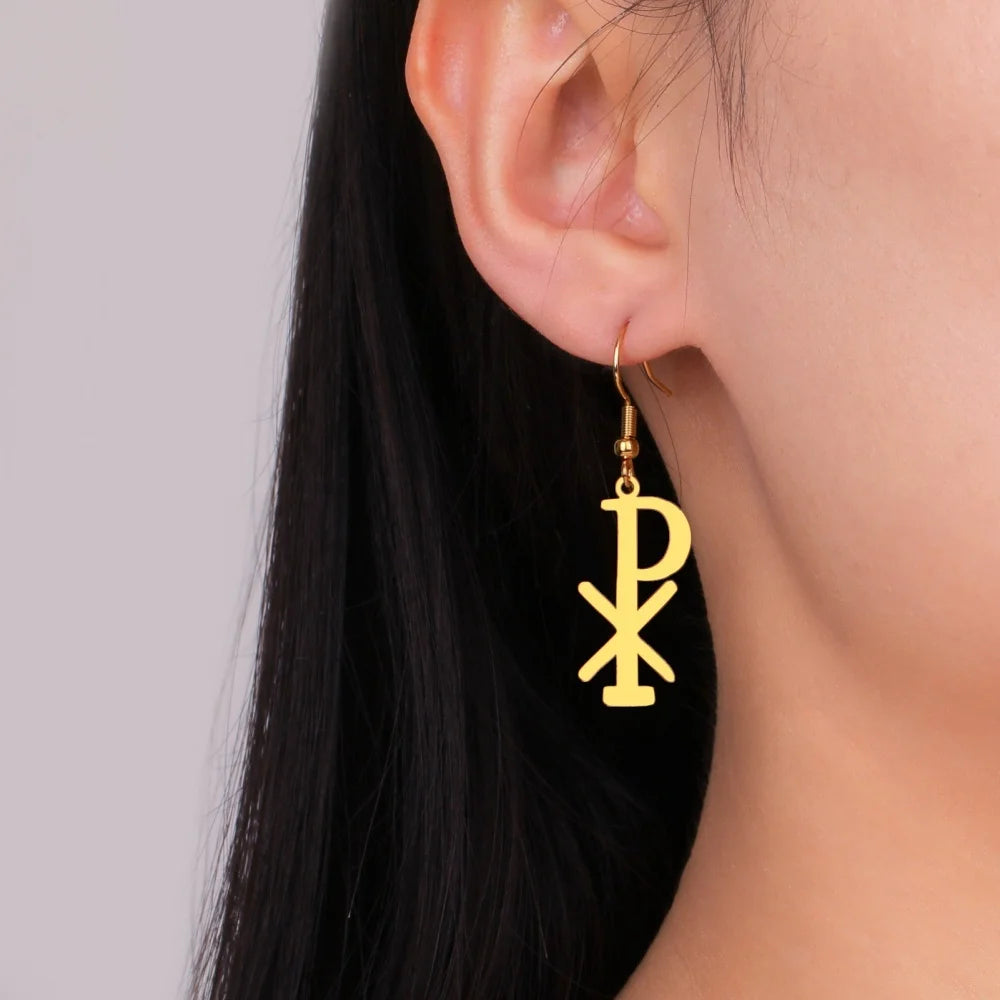 Boucles d'oreilles pendantes Chi Rho
