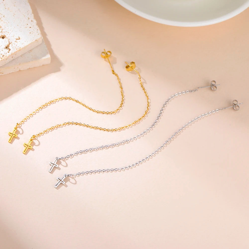Boucles d'oreilles longues en croix pour femmes