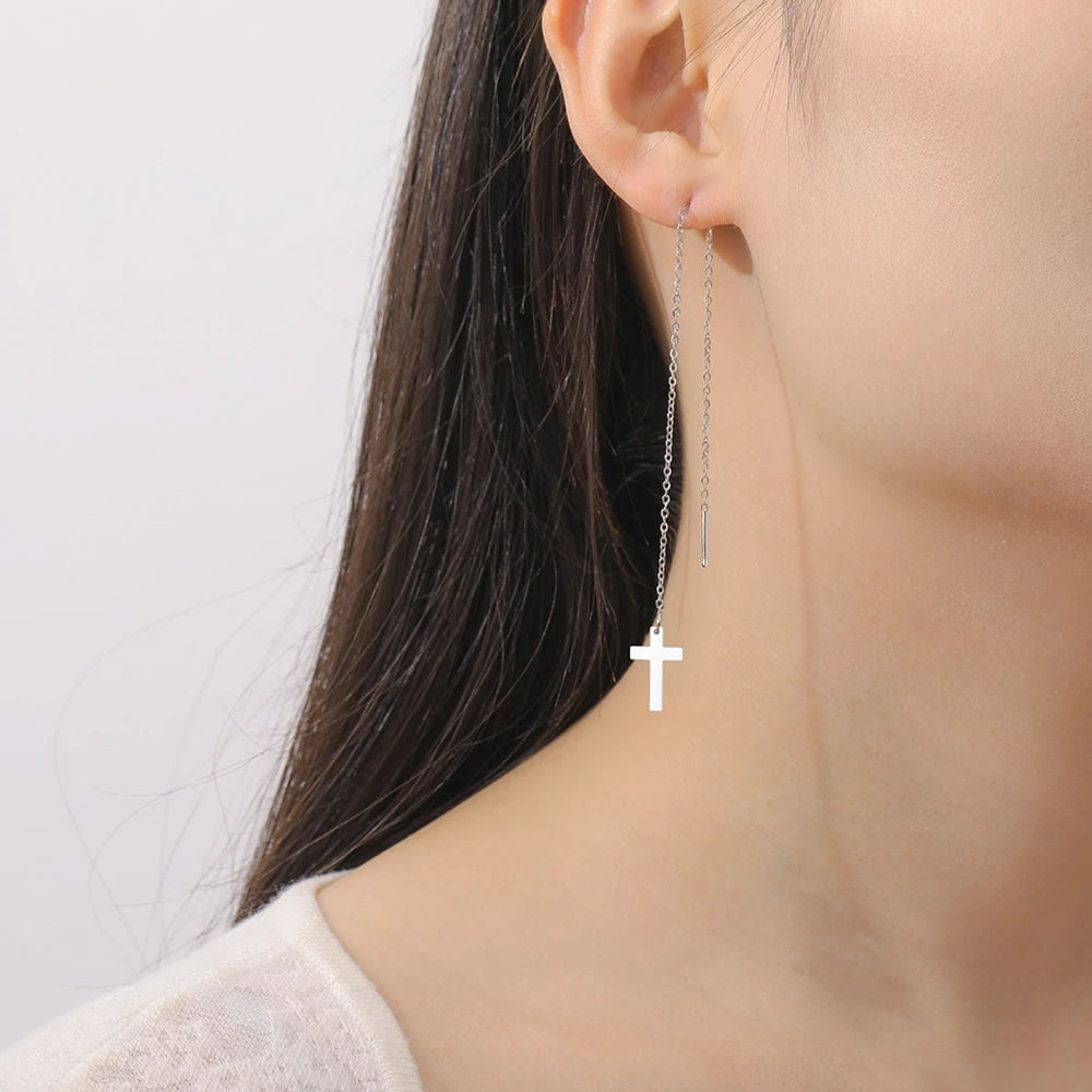 Boucles d'oreilles longues en croix pour femmes