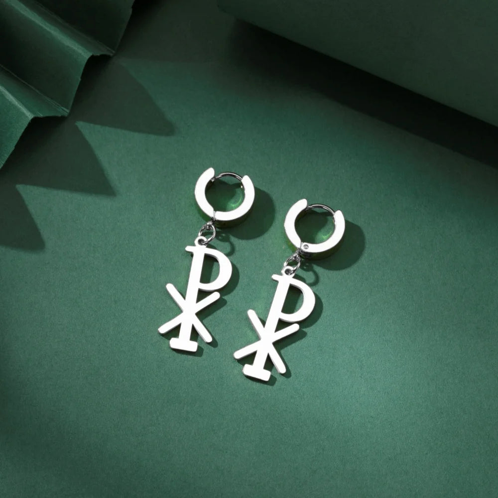 Boucles d'oreilles pendantes Chi Rho