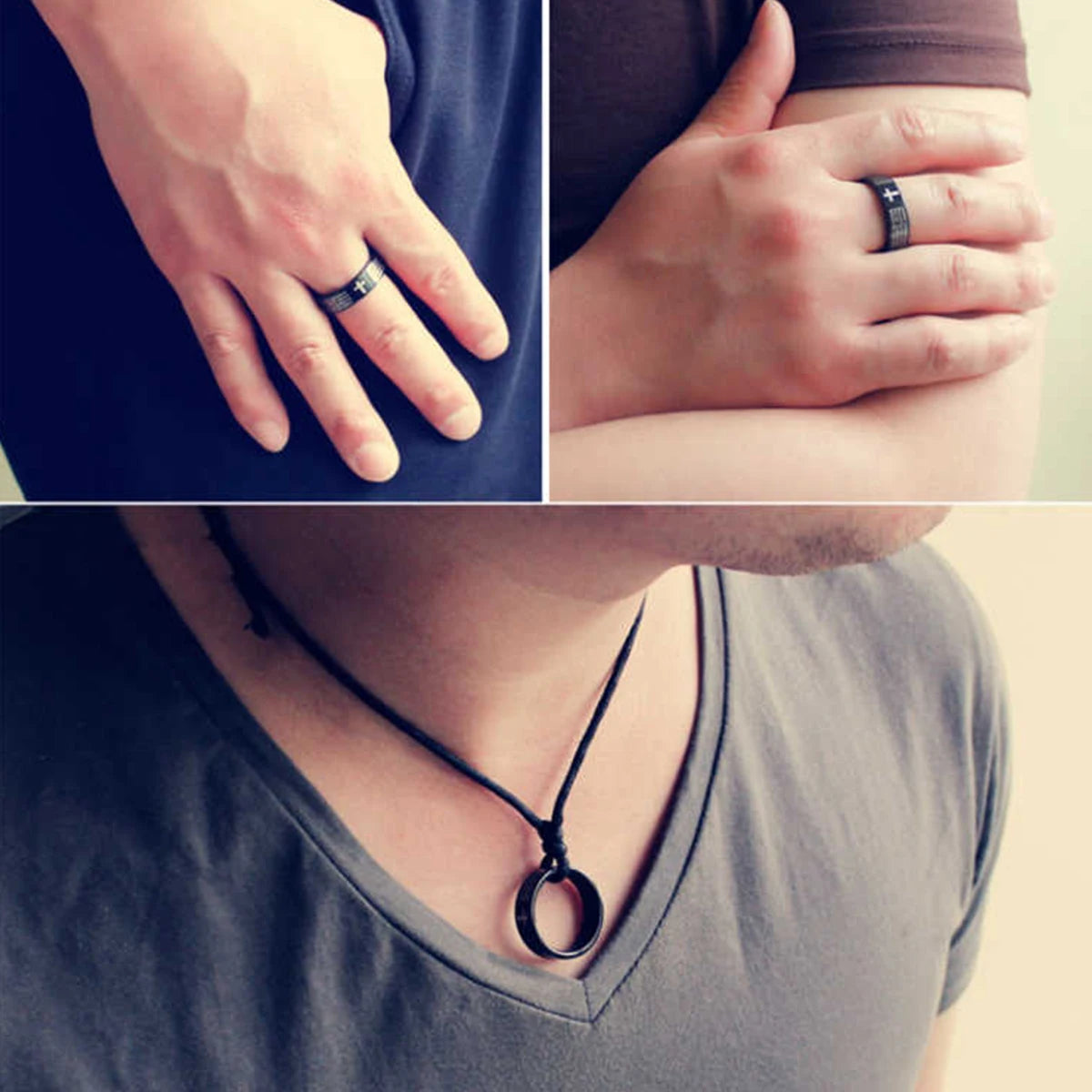 Bague en acier inoxydable avec croix de Jésus