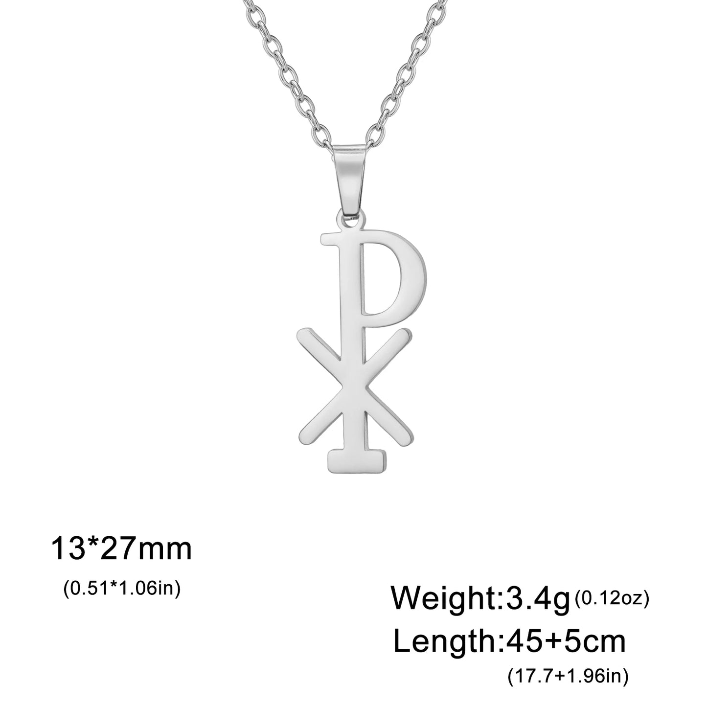 Collier Chi Rho en acier inoxydable, pendentif croix chrétienne