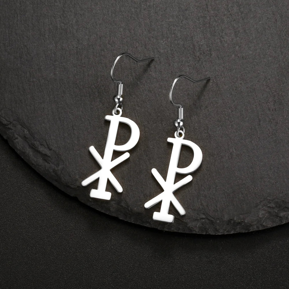 Boucles d'oreilles pendantes Chi Rho