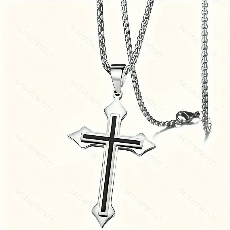 collier pendentif croix en acier inoxydable