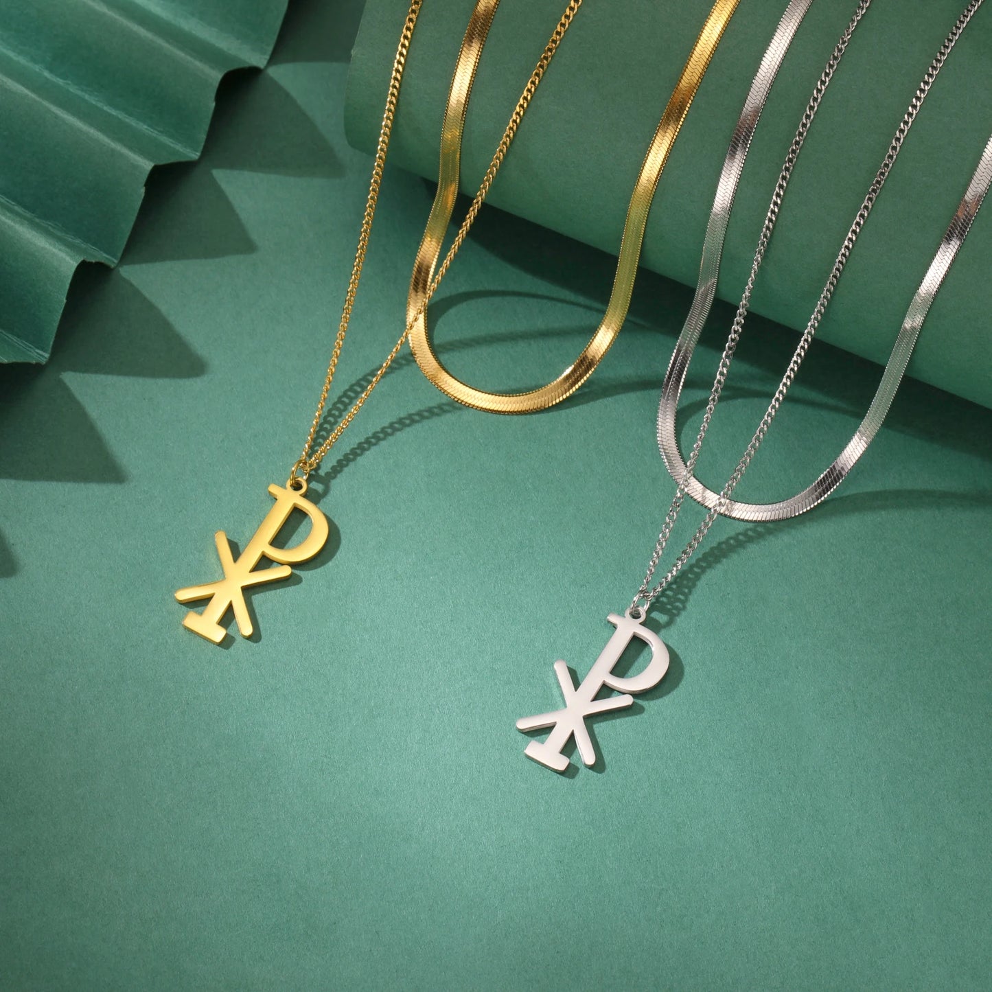 Collier Chi Rho en acier inoxydable, pendentif croix chrétienne