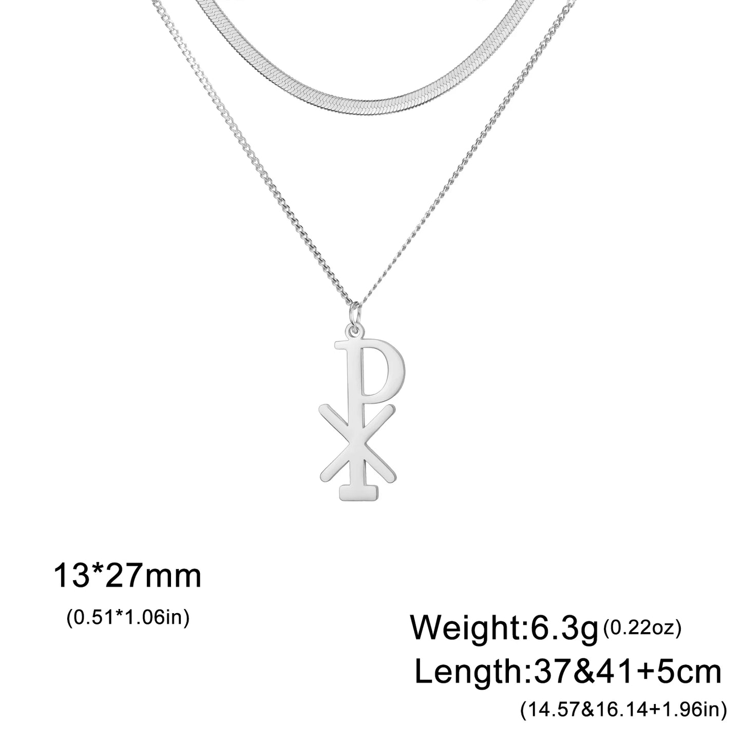 Collier Chi Rho en acier inoxydable, pendentif croix chrétienne