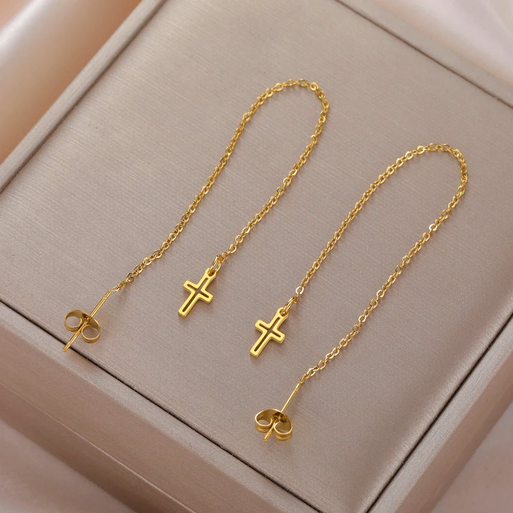 Boucles d'oreilles longues en croix pour femmes