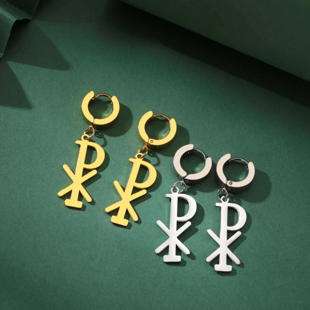 Boucles d'oreilles pendantes Chi Rho