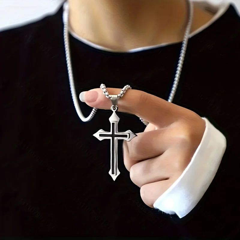 collier pendentif croix en acier inoxydable