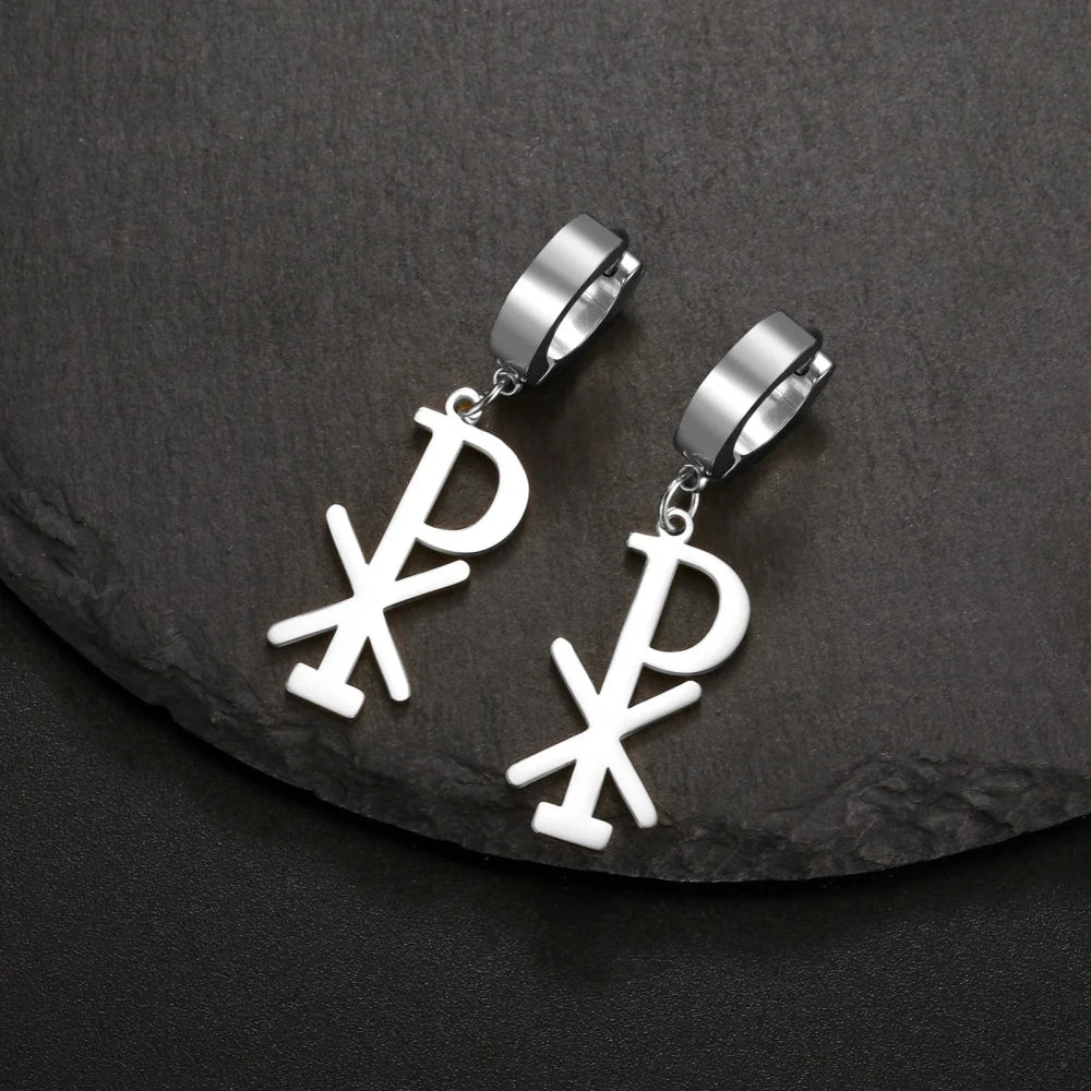 Boucles d'oreilles pendantes Chi Rho