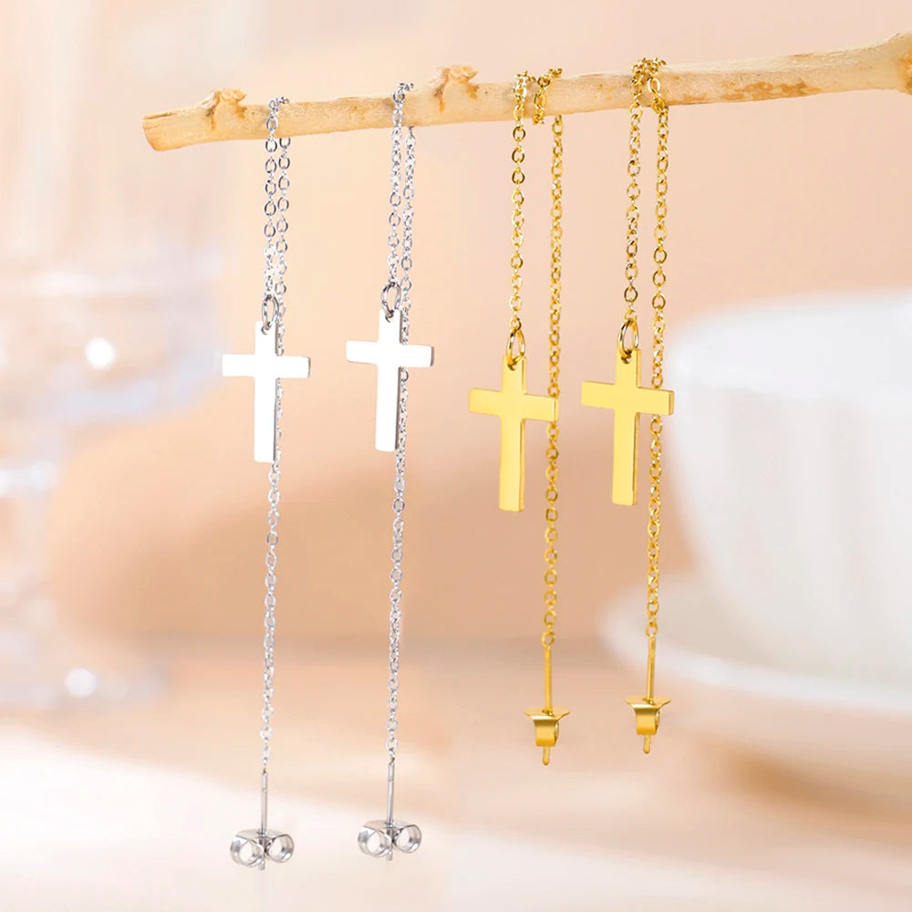 Boucles d'oreilles longues en croix pour femmes