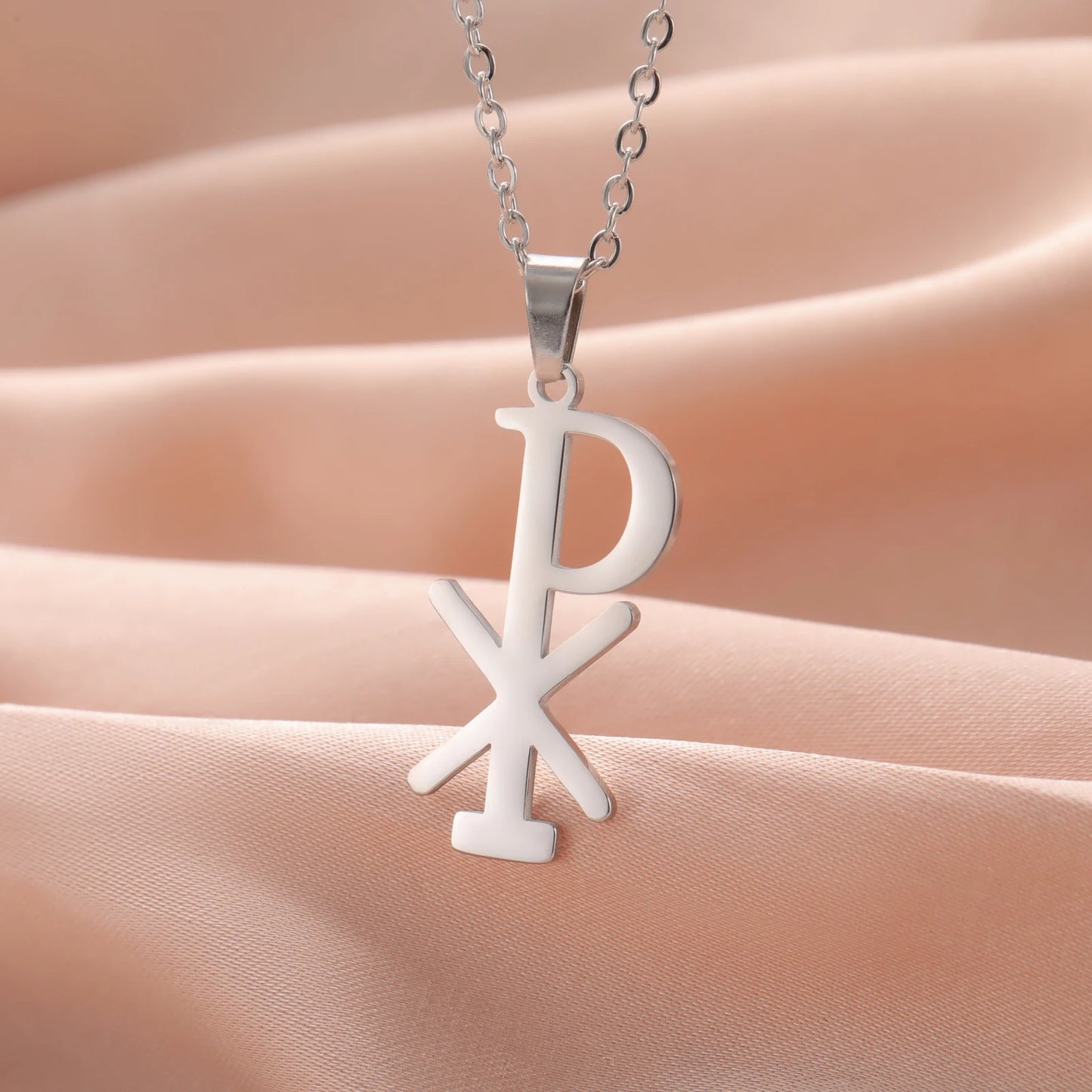 Collier Chi Rho en acier inoxydable, pendentif croix chrétienne