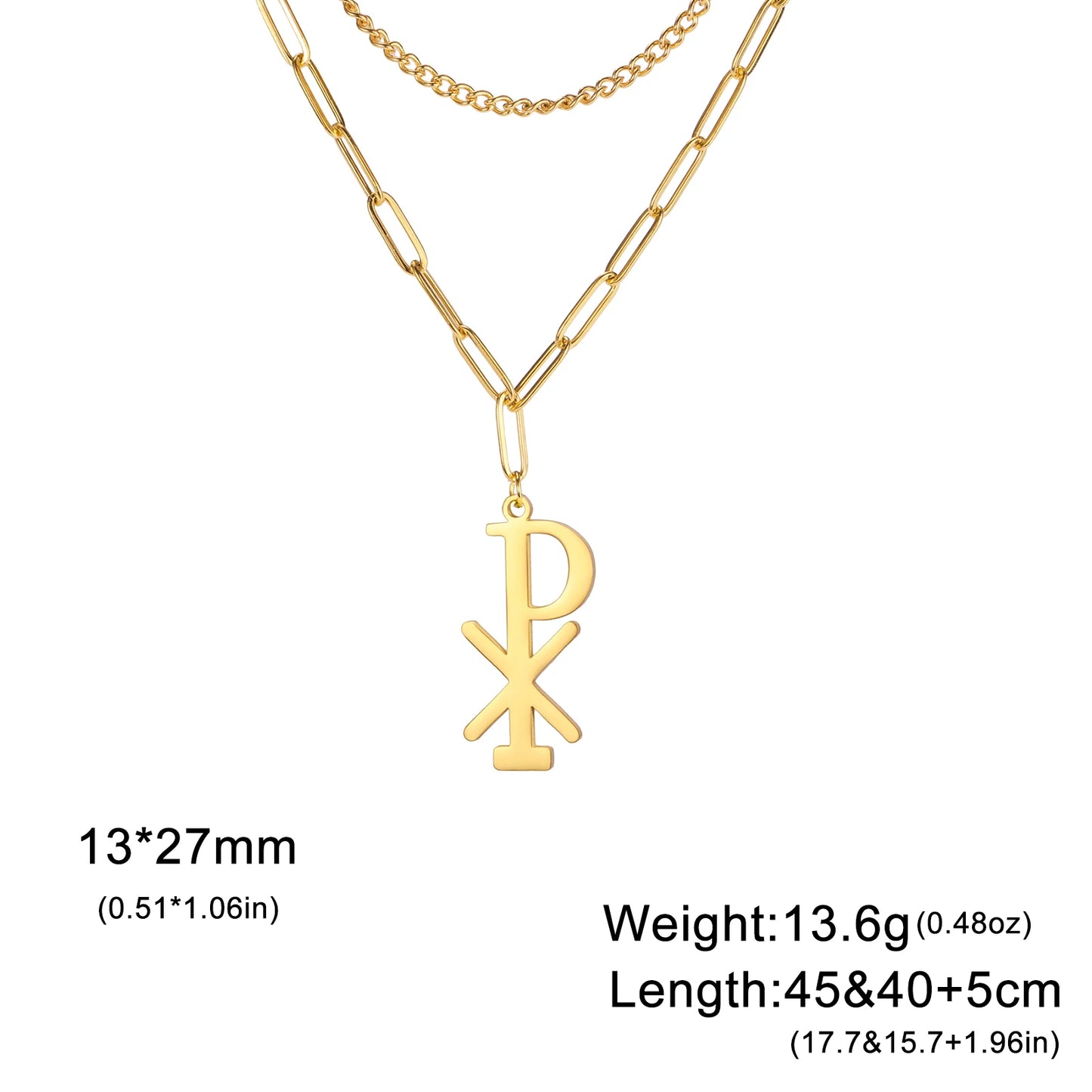Collier Chi Rho en acier inoxydable, pendentif croix chrétienne