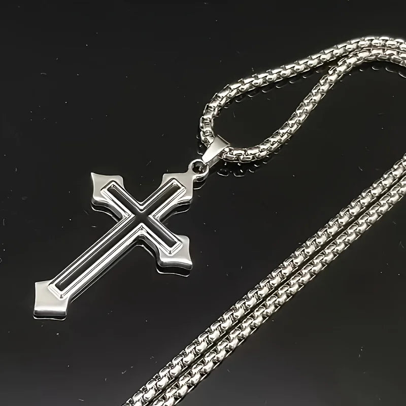 collier pendentif croix en acier inoxydable