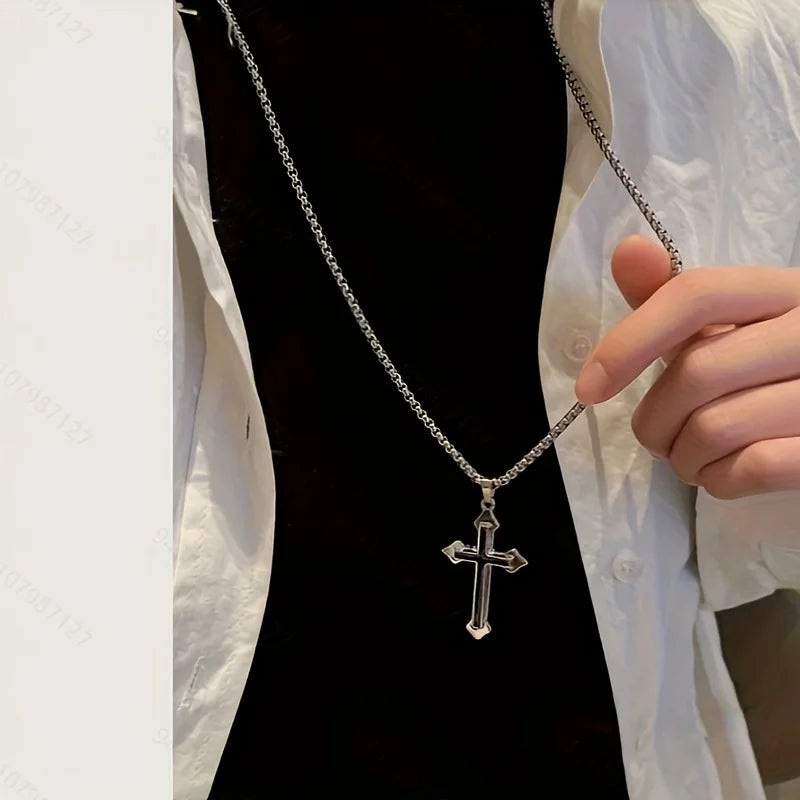 collier pendentif croix en acier inoxydable