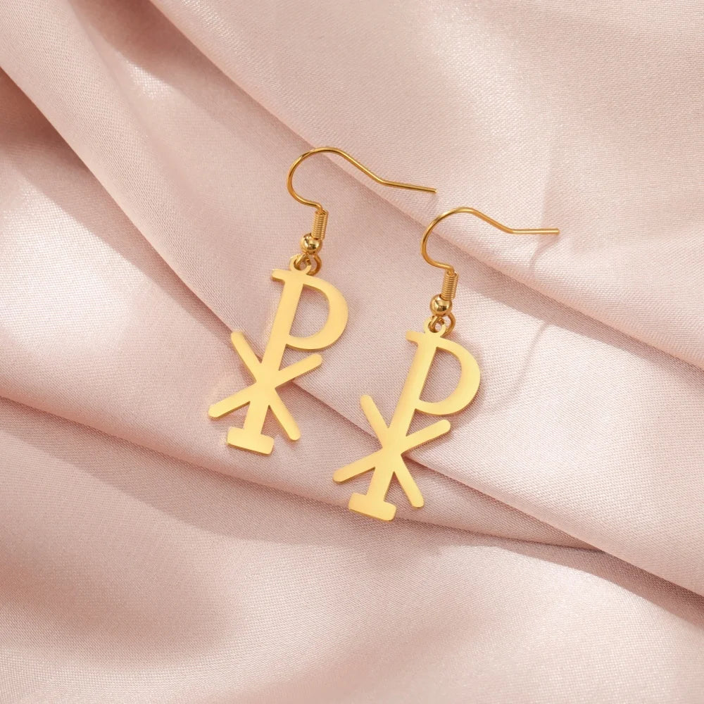 Boucles d'oreilles pendantes Chi Rho