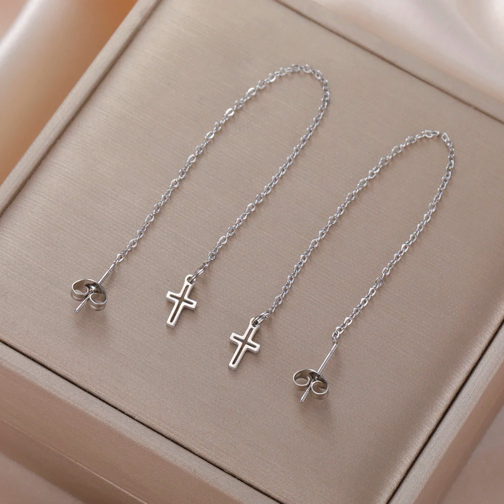 Boucles d'oreilles longues en croix pour femmes
