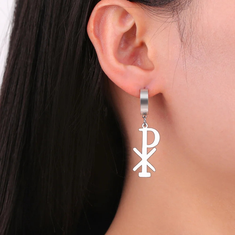 Boucles d'oreilles pendantes Chi Rho