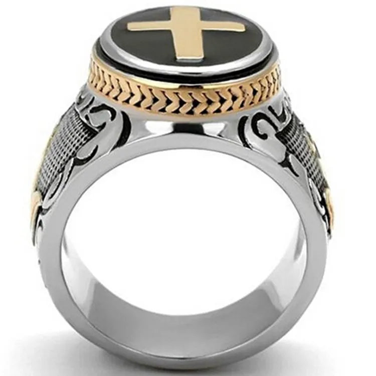 Bague de personnalité bicolore pour homme avec croix