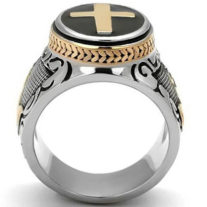 Bague de personnalité bicolore pour homme avec croix