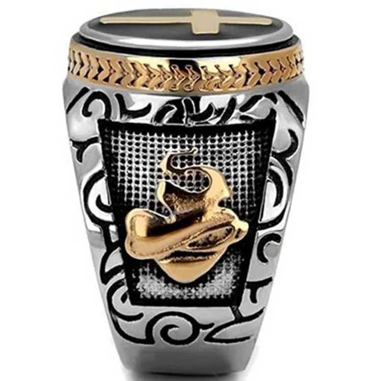 Bague de personnalité bicolore pour homme avec croix